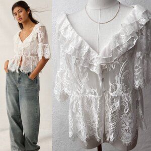NWT Kimchi Blue Clementine Sheer White Lace Ruffle Bed Jacket  Babydoll Top Sz M